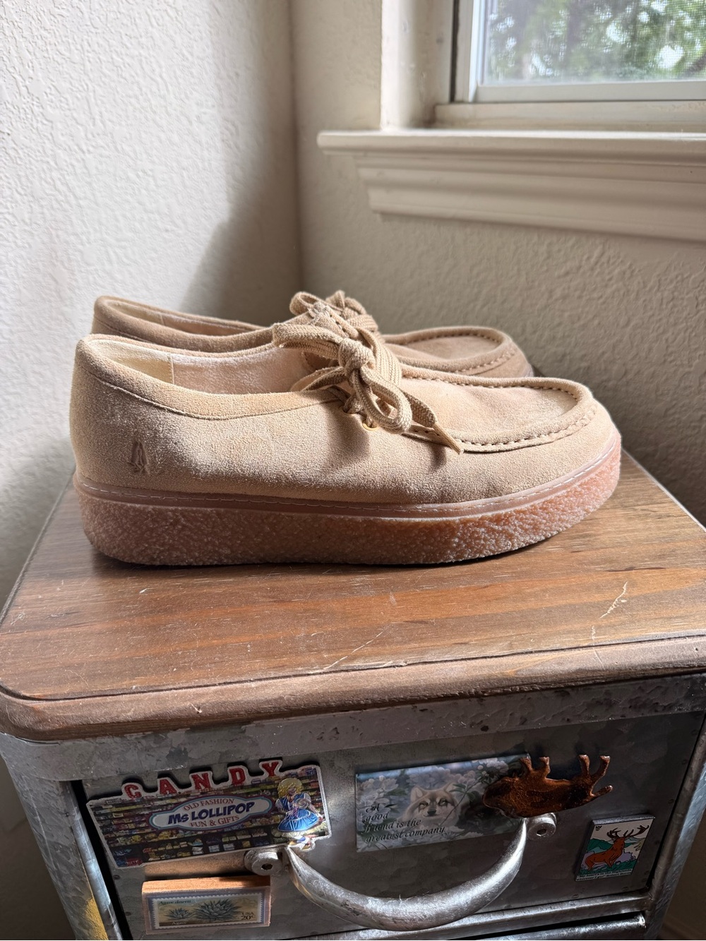 Hush Puppies Beige Suede Platform Lace-Up Shoes